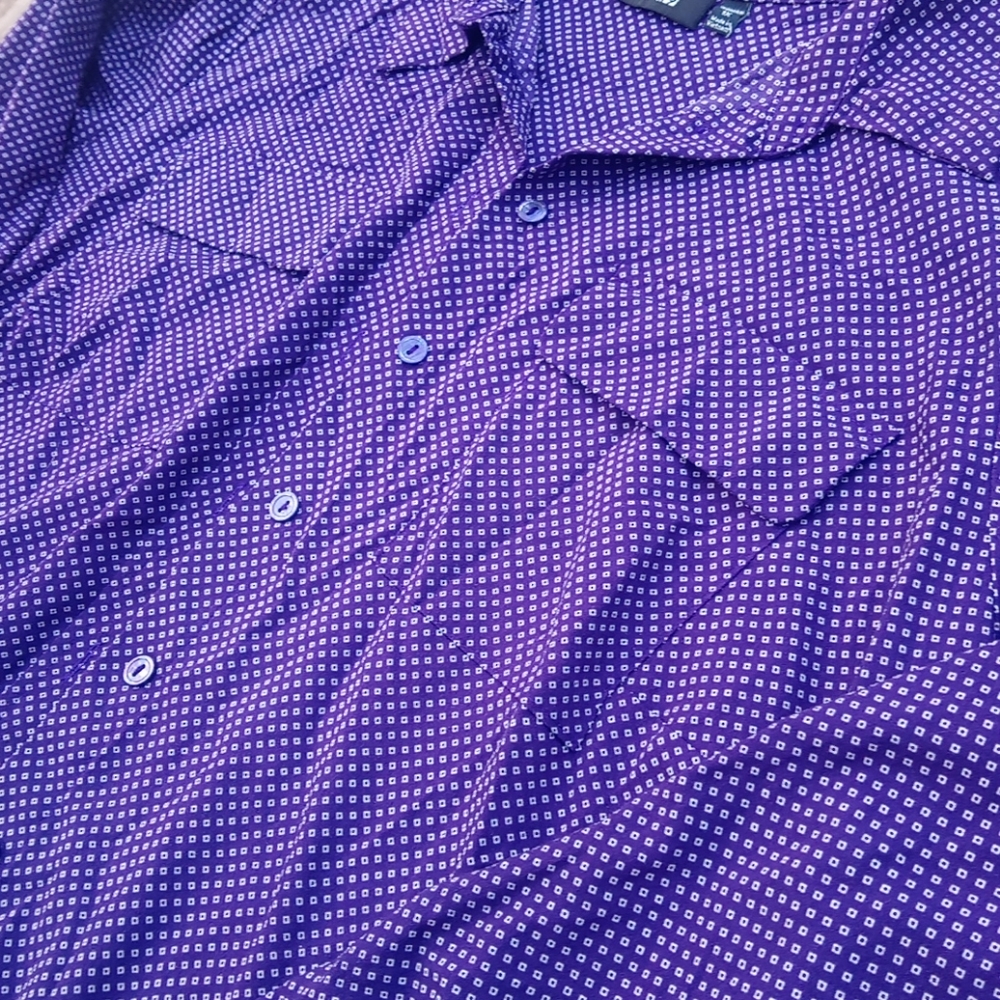 Chic Purple Silky Patterned Button Down Front Blo… - image 7